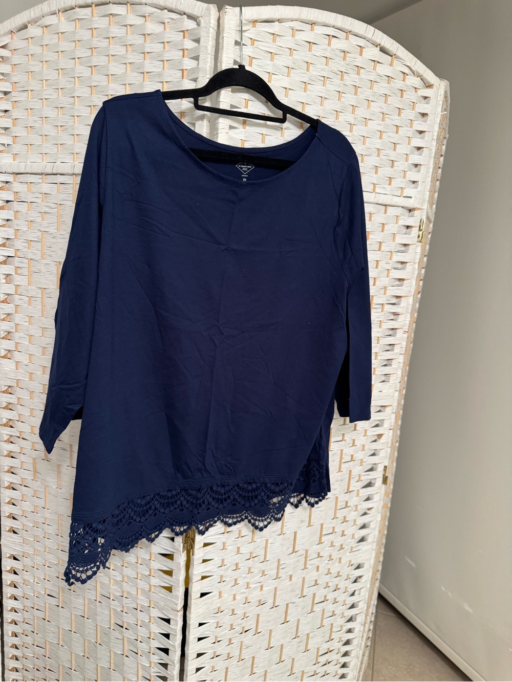 St. John's Bay Navy Long-Sleeve Top with Lace Hem